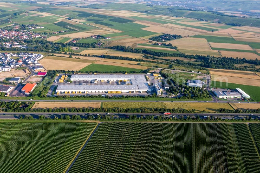 Aerial photograph Saulheim - Building complex and grounds of the logistics center of DHL in Saulheim in the state Rhineland-Palatinate, Germany