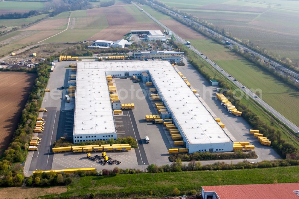 Saulheim from above - Building complex and grounds of the logistics center of DHL in Saulheim in the state Rhineland-Palatinate, Germany