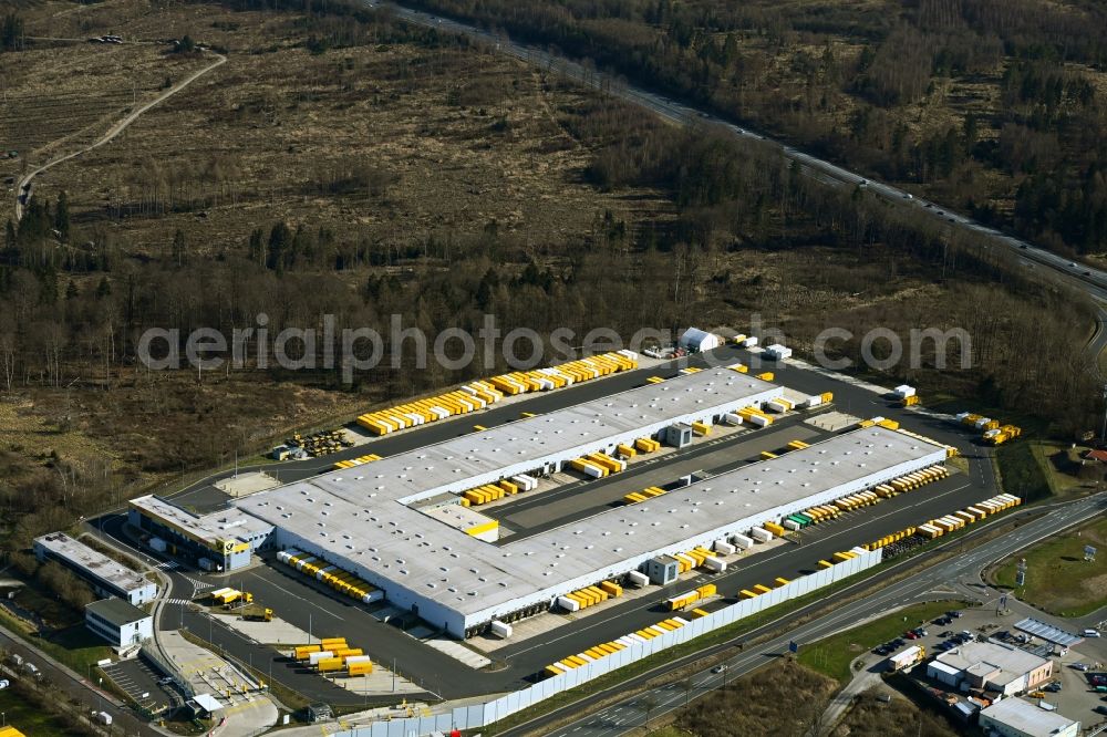 Aerial image Staufenberg - Building complex and grounds of the logistics center DHL/Deutsche Post in Staufenberg in the state Lower Saxony, Germany