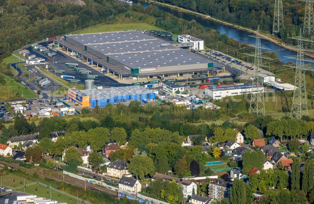 Herne from the bird's eye view: Building complex and grounds of the logistics center of Duvenbeck Consulting GmbH & Co. KG on Schlossstrasse in Herne at Ruhrgebiet in the state North Rhine-Westphalia, Germany