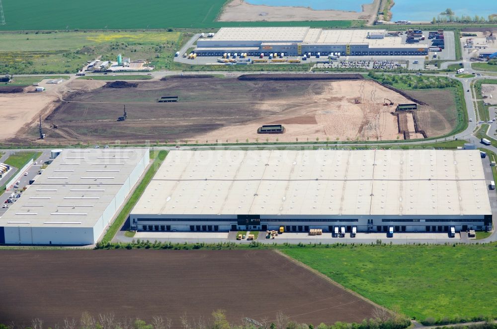 Erfurt from the bird's eye view: Building complex and grounds of the logistics center EUROGATE Warehousing & Distribution GmbH Erfurt on Joseph-Meyer-Strasse in the district Stotternheim in Erfurt in the state Thuringia, Germany