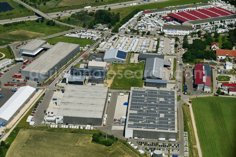 Sulzemoos from above - Building complex and grounds of the logistics center of GSD Remarketing GmbH & Co. KG and das Metro Zustelldepot on Werner-Heisenberg-Strasse in Sulzemoos in the state Bavaria, Germany