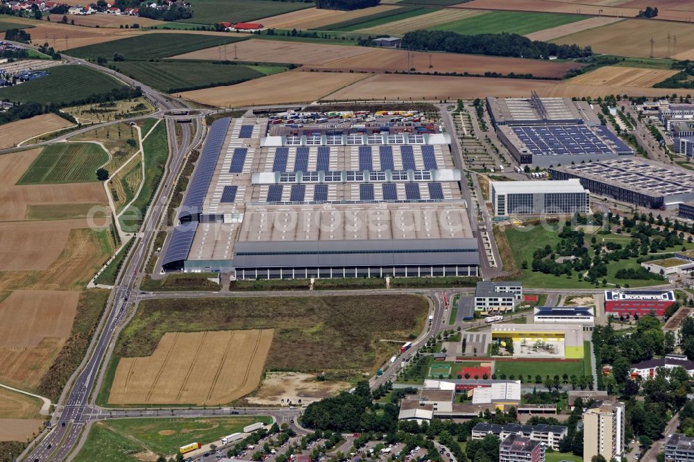 Aerial image Ingolstadt - Building complex and site of the logistics center GVZ Freight transport center in Ingolstadt in the state of Bavaria. The GVZ was set up to bring the suppliers of the Audi AG closer to the factory site