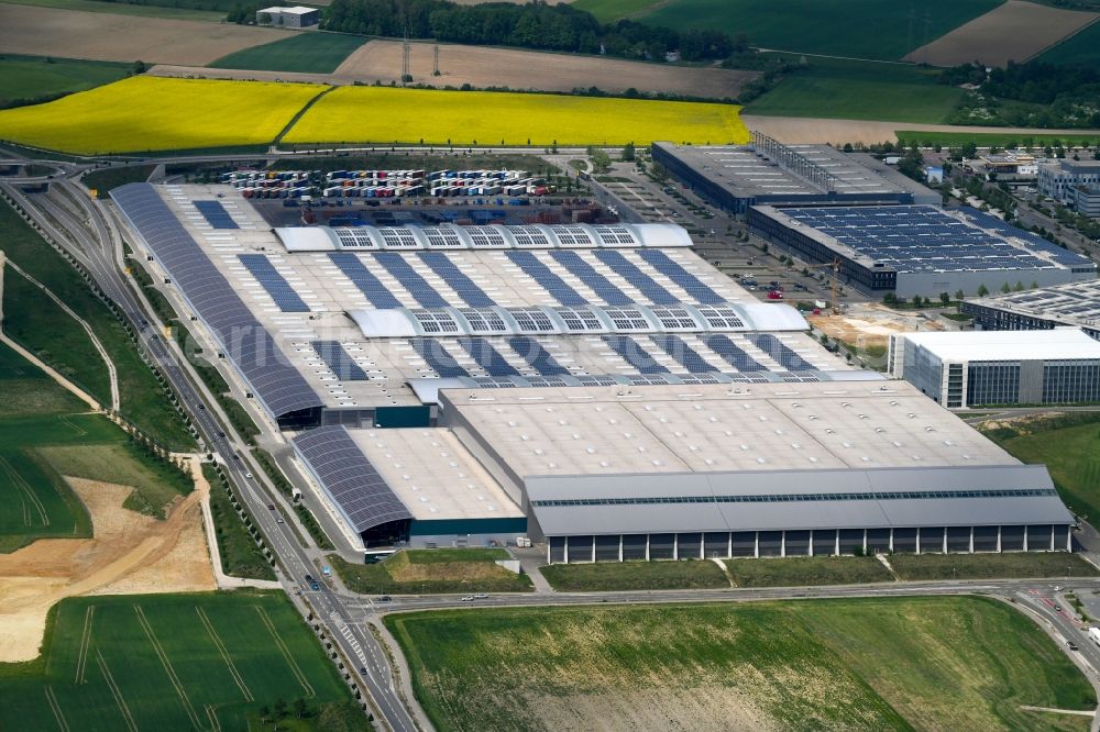 Aerial photograph Ingolstadt - Building complex and site of the logistics center GVZ Freight transport center in Ingolstadt in the state of Bavaria. The GVZ was set up to bring the suppliers of the Audi AG closer to the factory site