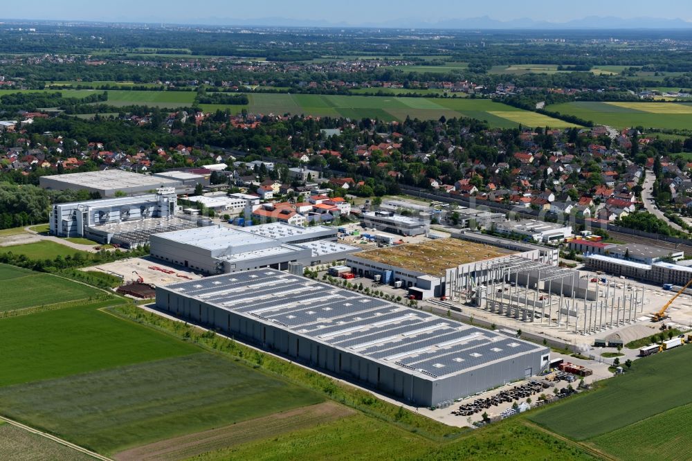 Maisach from the bird's eye view: Construction site of building complex and grounds of the logistics center of HAGEMEYER Deutschland GmbH & Co. KG in the district Gernlinden in Maisach in the state Bavaria, Germany