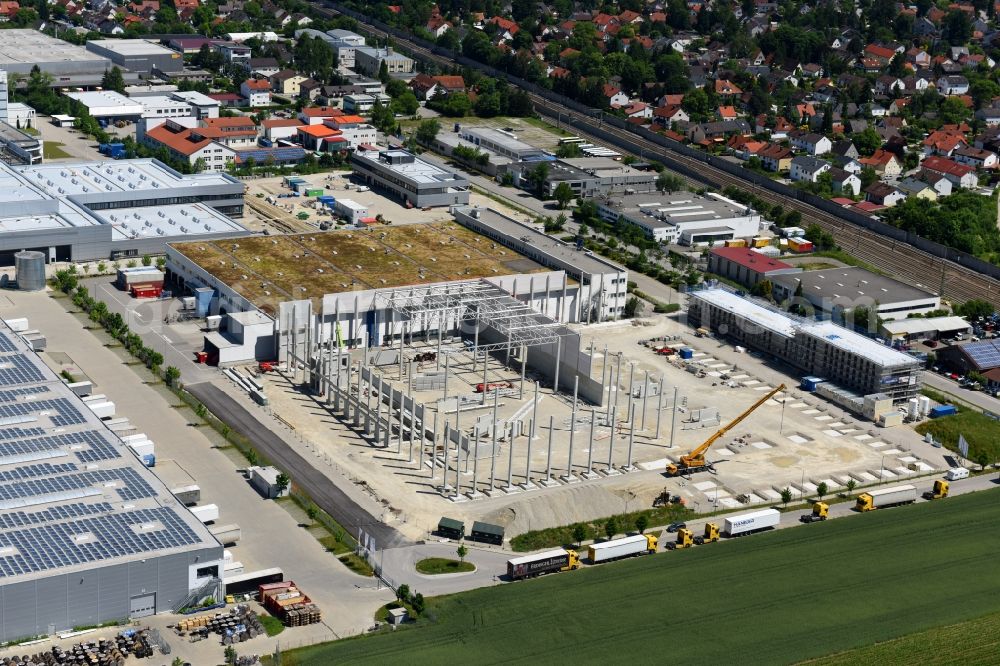 Maisach from the bird's eye view: Construction site of building complex and grounds of the logistics center of HAGEMEYER Deutschland GmbH & Co. KG in the district Gernlinden in Maisach in the state Bavaria, Germany