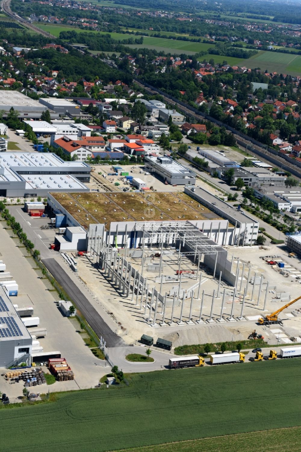 Aerial image Maisach - Construction site of building complex and grounds of the logistics center of HAGEMEYER Deutschland GmbH & Co. KG in the district Gernlinden in Maisach in the state Bavaria, Germany