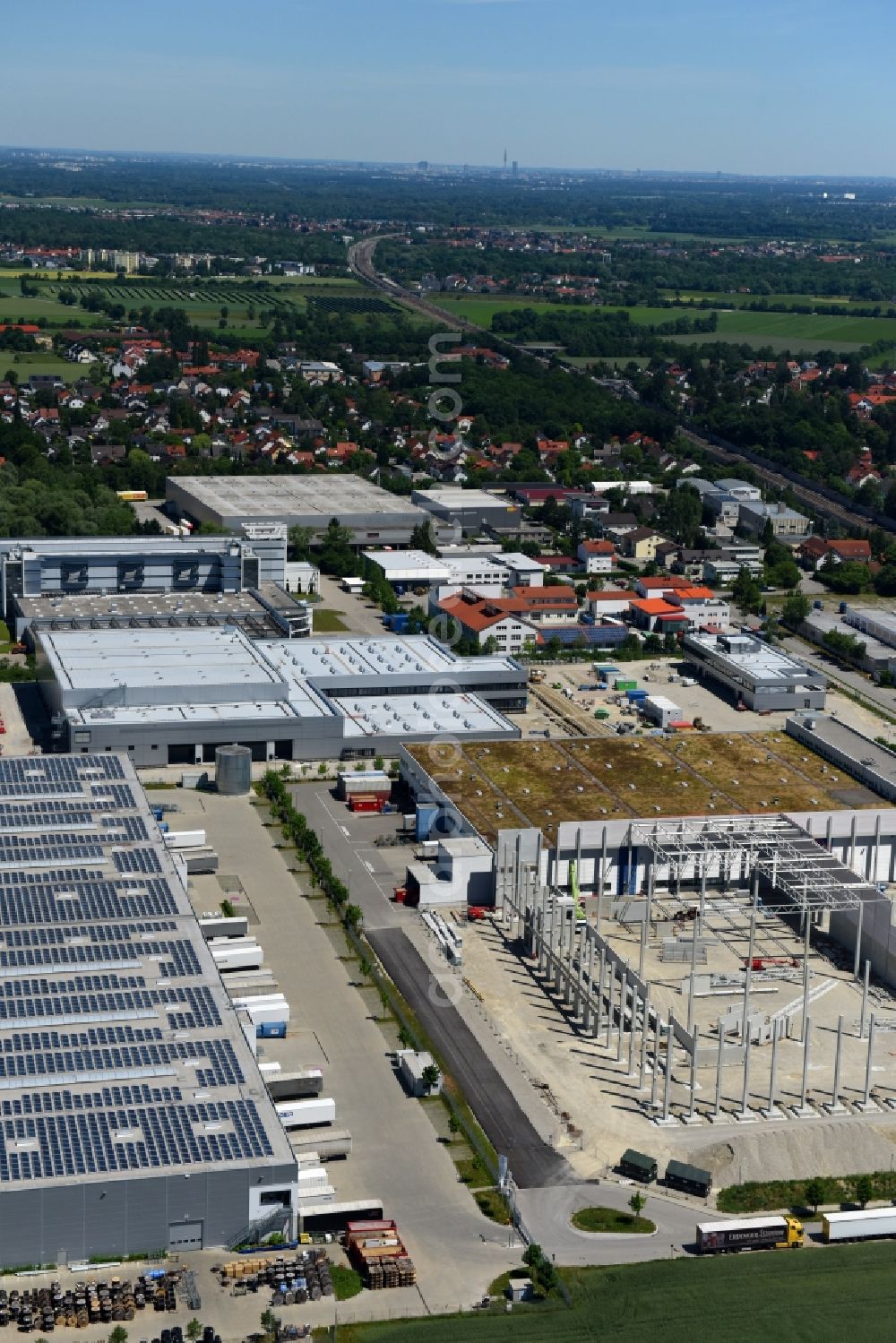 Aerial photograph Maisach - Construction site of building complex and grounds of the logistics center of HAGEMEYER Deutschland GmbH & Co. KG in the district Gernlinden in Maisach in the state Bavaria, Germany