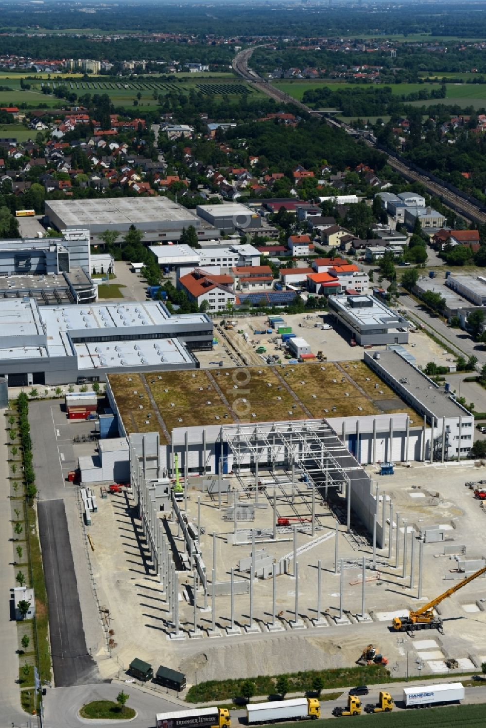 Maisach from above - Construction site of building complex and grounds of the logistics center of HAGEMEYER Deutschland GmbH & Co. KG in the district Gernlinden in Maisach in the state Bavaria, Germany