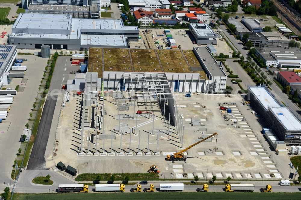 Maisach from the bird's eye view: Construction site of building complex and grounds of the logistics center of HAGEMEYER Deutschland GmbH & Co. KG in the district Gernlinden in Maisach in the state Bavaria, Germany