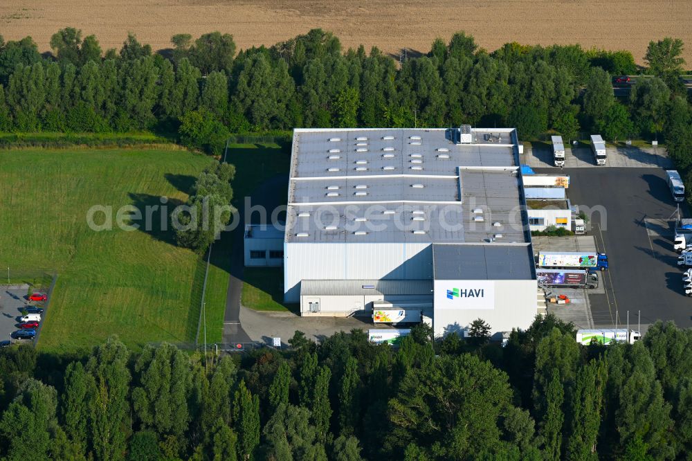 Wustermark from above - Building complex and grounds of the logistics center Havi Logistics in Wustermark in the state Brandenburg, Germany