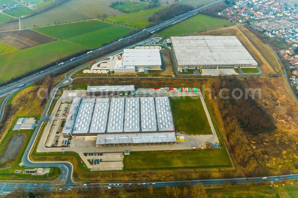 Bergkamen from the bird's eye view: Building complex and grounds of the logistics center of Herbert Heldt KG on Ernst-von-Bodelschwingh-Street in Bergkamen in the state North Rhine-Westphalia, Germany