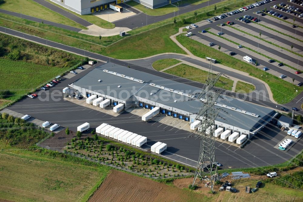 Koblenz from above - Building complex and grounds of the logistics center of Hermes Germany GmbH Am Autobahnkreuz in Koblenz in the state Rhineland-Palatinate, Germany