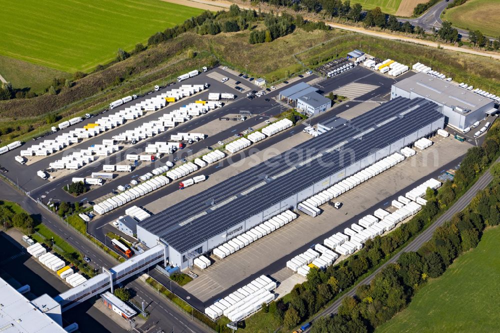 Baal from above - Building complex and grounds of the logistics center Hermes Germany GmbH Porschestrasse in the Baal district of Hueckelhoven in the federal state of North Rhine-Westphalia