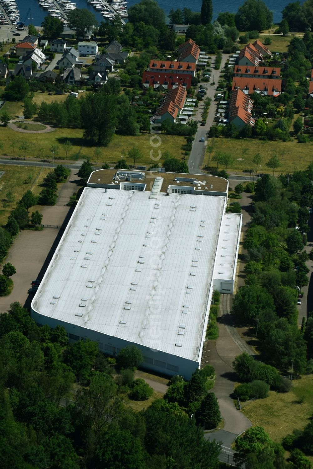 Aerial photograph Werder (Havel) - Complex of buildings and area of the logistics centre the hospital LogiServe GmbH in Werder (Havel) in the federal state Brandenburg, Germany