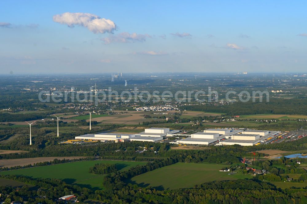 Aerial image Dortmund - Building complex and grounds of the logistics center IKEA in the district of Ellinghausen in Dortmund in the Ruhr area in the state North Rhine-Westphalia, Germany