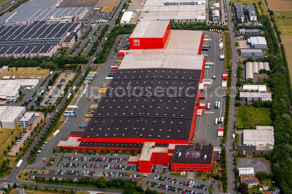 Bönen from the bird's eye view: Building complex and grounds of the logistics center KiK Textilien & Non-Food GmbH in Boenen in the state North Rhine-Westphalia