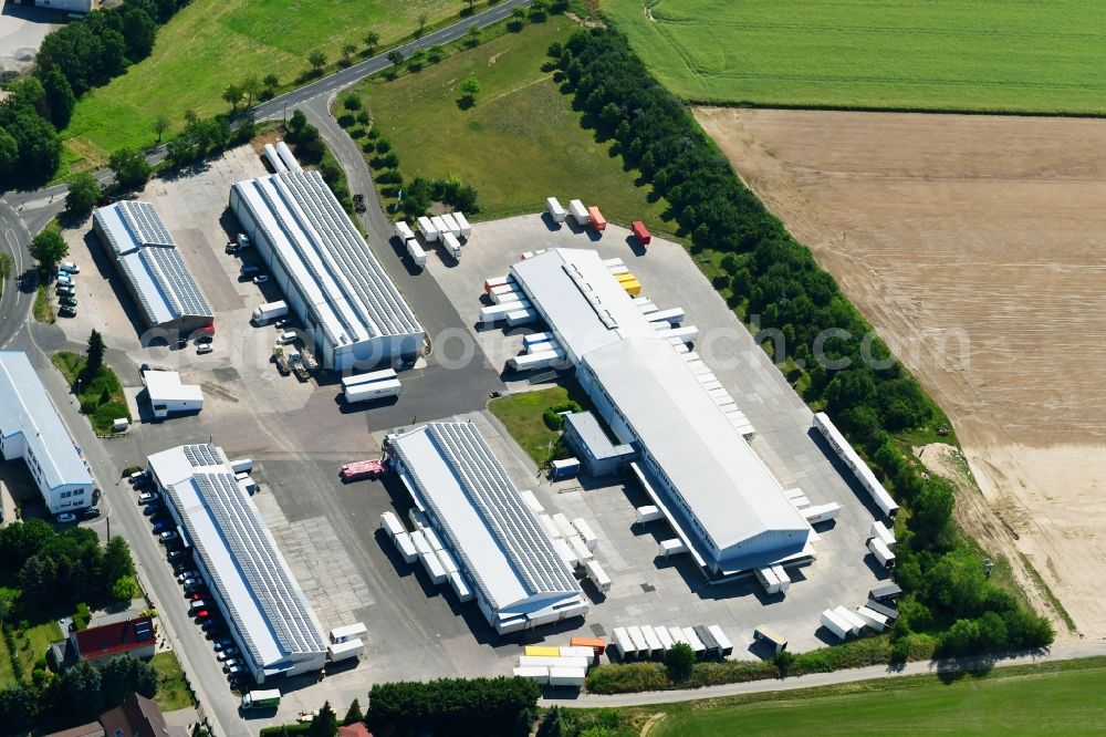 Aerial image Krostitz - Building complex and grounds of the logistics center on Mutschlenaer Strasse in Krostitz in the state Saxony, Germany