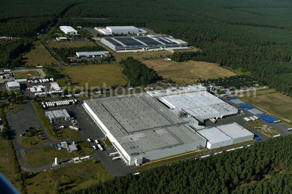 Freienbrink from above - Buildings and premises of the logistics and cargo center of EDEKA Verbund in Freienbrink in the state of Brandenburg