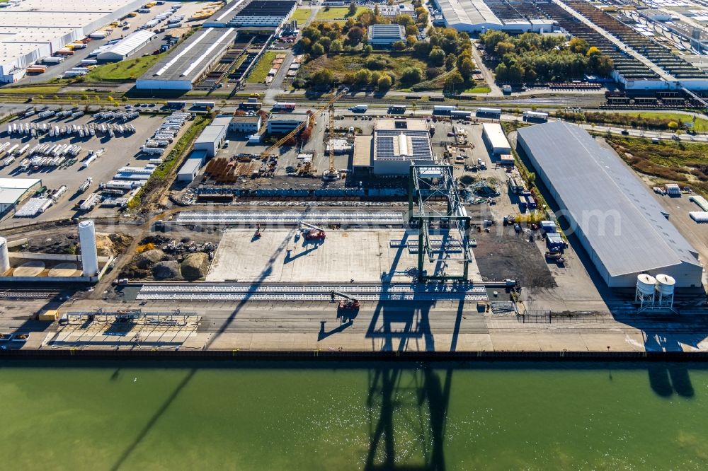 Hamm from above - Building complex and grounds of the logistics center of Lanfer Logistik GmbH and of HELA GmbH Hermann Lanfer on shore of Datteln-Hamm-Kanal and river Lippe on Hafenstrasse in Hamm at Ruhrgebiet in the state North Rhine-Westphalia, Germany