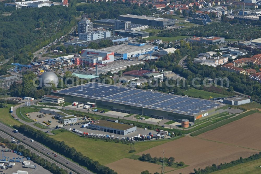 Ludwigsburg from the bird's eye view: Building complex and grounds of the logistics center of LAPP KABEL on the Liebigstrasse in Ludwigsburg in the state Baden-Wuerttemberg