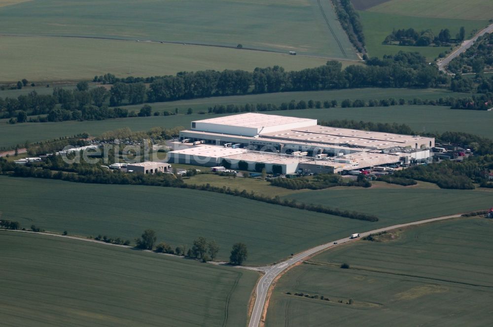 Schwerstedt from the bird's eye view: Building complex and grounds of the logistics center of the LDZ Logistik Dienstleistungszentren GmbH Im Obstbild in the district Gangloffsoemmern in Schwerstedt in the state Thuringia, Germany