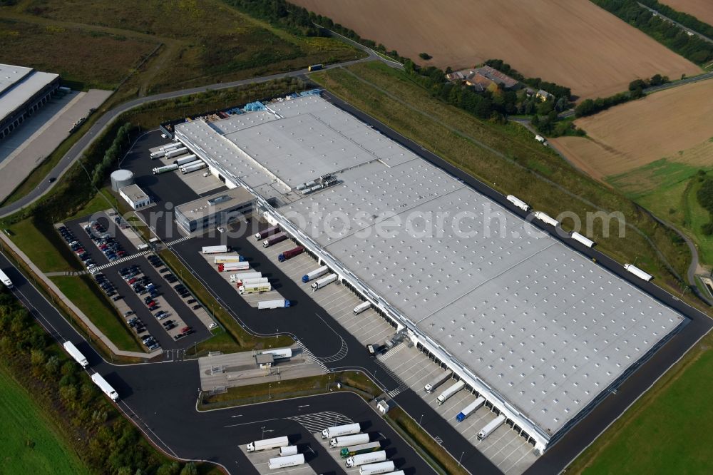 Aerial image Koblenz - Building complex and grounds of the logistics center of LIDL Dienstleistung GmbH & Co. KG Am Autobahnkreuz in Koblenz in the state Rhineland-Palatinate, Germany