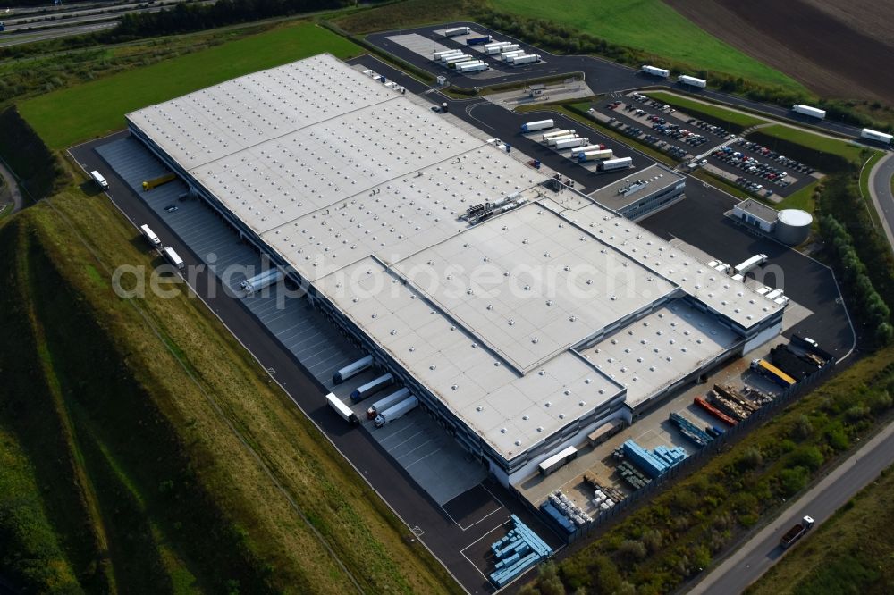 Aerial image Koblenz - Building complex and grounds of the logistics center of LIDL Dienstleistung GmbH & Co. KG Am Autobahnkreuz in Koblenz in the state Rhineland-Palatinate, Germany