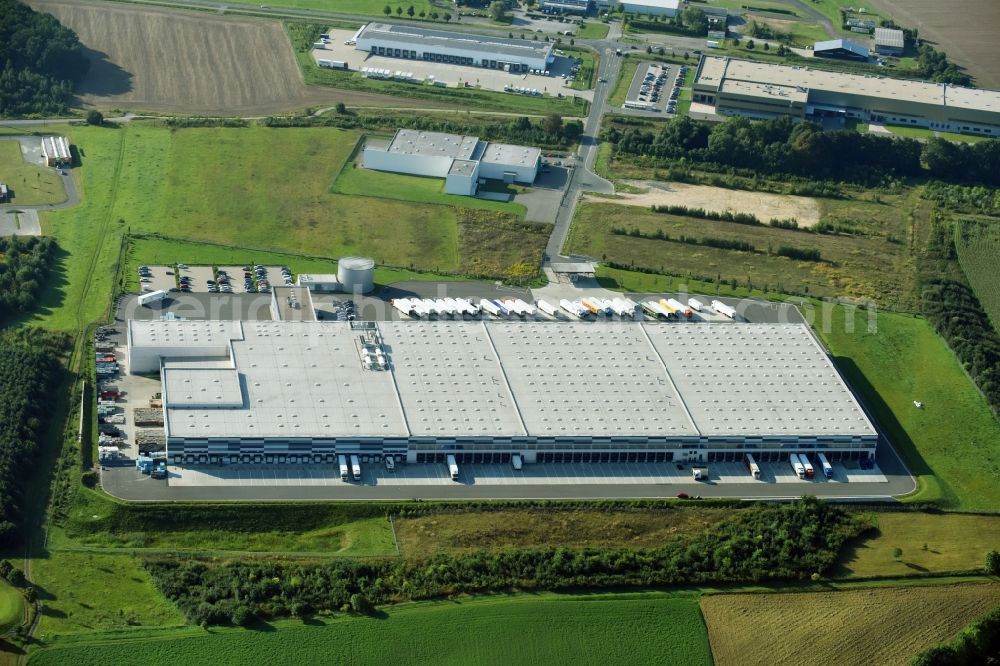 Gera from the bird's eye view: Building complex and grounds of the logistics center of Lidl GmbH & Co. KG in the district Trebnitz in Gera in the state Thuringia, Germany