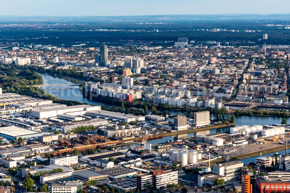 Frankfurt am Main from the bird's eye view: Building complex and grounds of the logistics center Oiltanking, DB Schenker, UPS Center Frankfurt and Karl Schmidt in the district Ostend in Frankfurt in the state Hesse, Germany