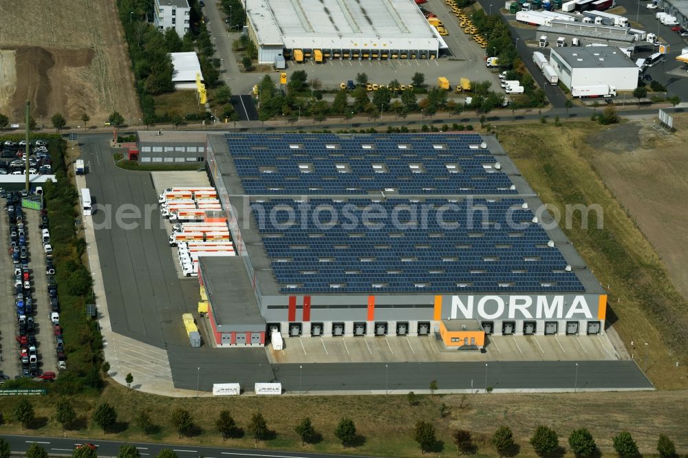 Aerial image Erfurt - Building complex and grounds of the logistics center of NORMA food and supermarket chain in Erfurt in the state of Thuringia