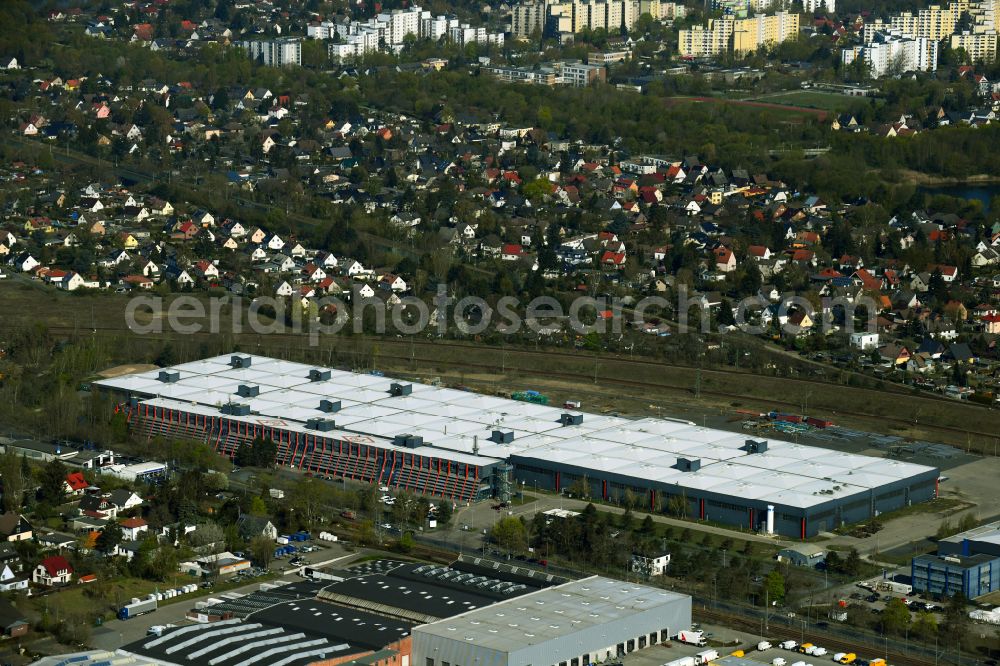 Berlin from the bird's eye view: Building complex and grounds of the logistics center of PROLOGIS on street Staakener Strasse in the district Spandau in Berlin, Germany