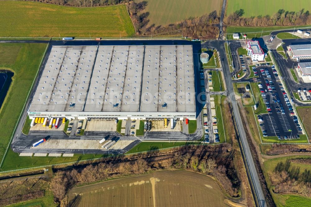 Aerial photograph Hamm - Building complex and grounds of the logistics center of ProLogis in Hamm in the state North Rhine-Westphalia, Germany