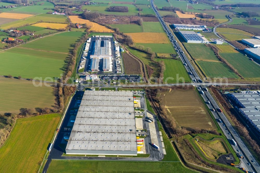 Aerial image Hamm - Building complex and grounds of the logistics center of ProLogis in Hamm in the state North Rhine-Westphalia, Germany