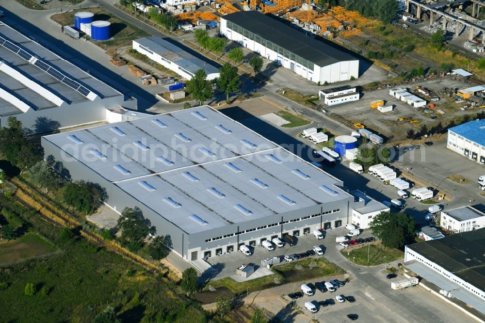 Aerial image Hoppegarten - Building complex and grounds of the logistics center of Rhenus Home Delivery GmbH in of Industriestrasse in Hoppegarten in the state Brandenburg, Germany