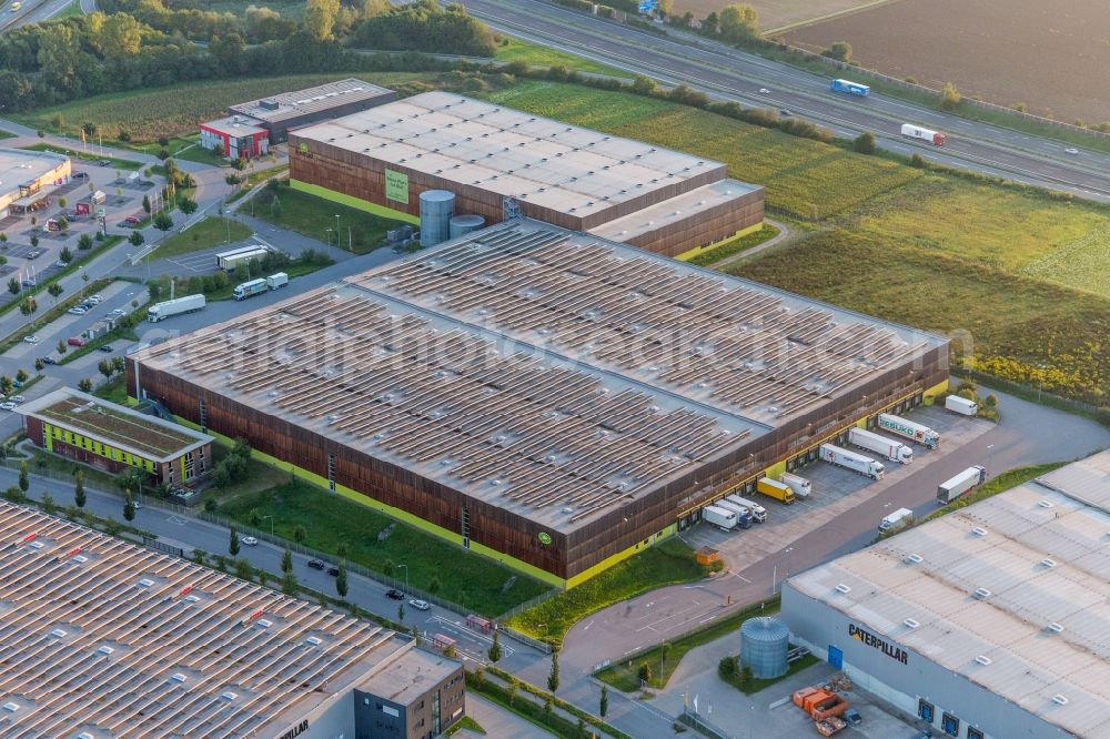 Aerial image Lorsch - Building complex and grounds of the logistics center of Verteilzentrums von Alnatura in Lorsch in the state Hesse, Germany