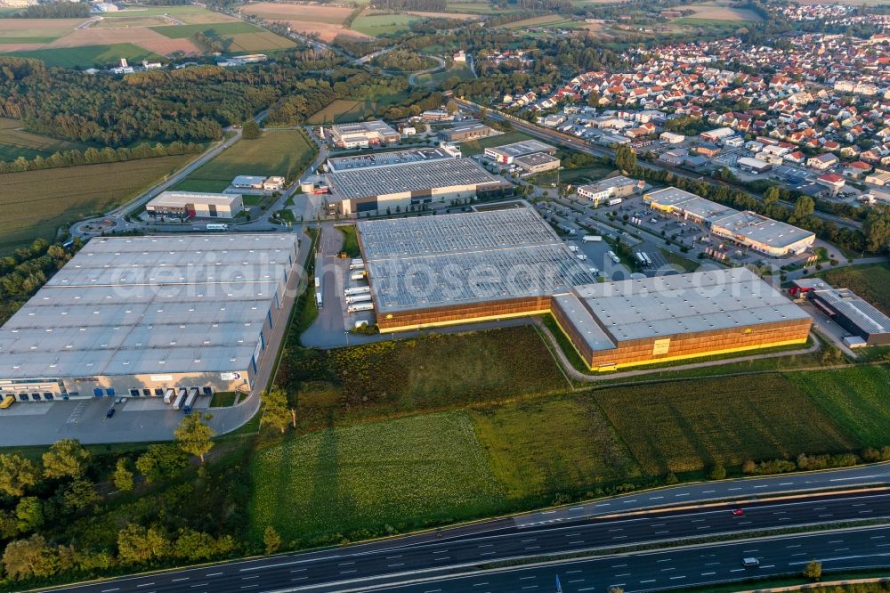 Aerial photograph Lorsch - Building complex and grounds of the logistics center of Verteilzentrums von Alnatura in Lorsch in the state Hesse, Germany