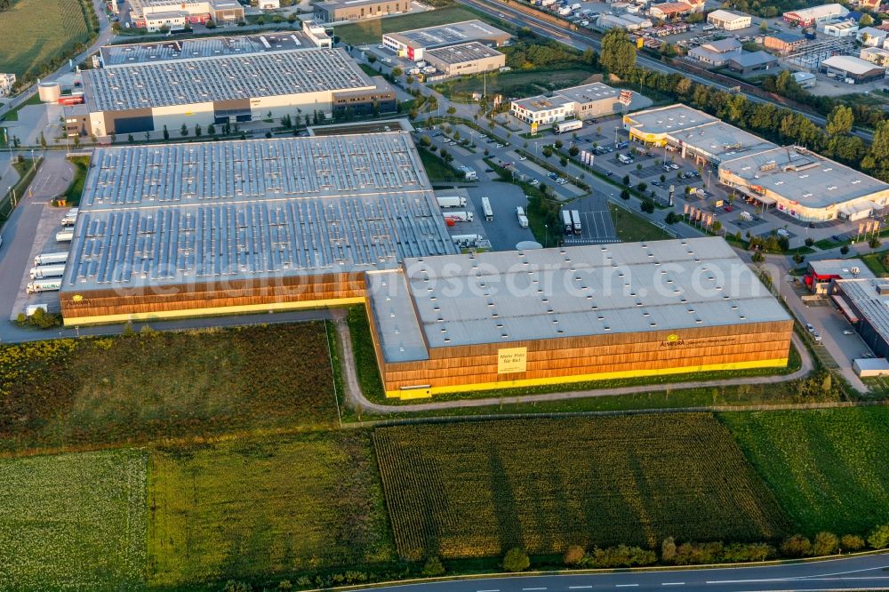 Lorsch from above - Building complex and grounds of the logistics center of Verteilzentrums von Alnatura in Lorsch in the state Hesse, Germany