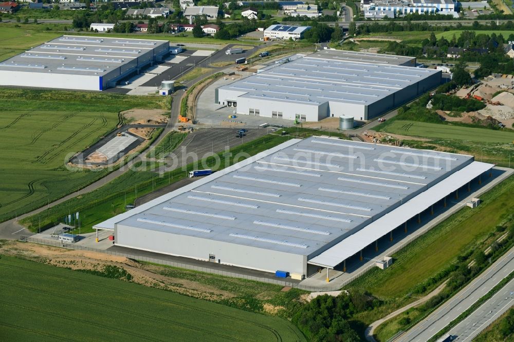 Crimmitschau from above - Building complex and grounds of the logistics center of VOLKSWAGEN AG in the commercial area Meerane-Crimmitschau in Crimmitschau in the federal state of Saxony, Germany