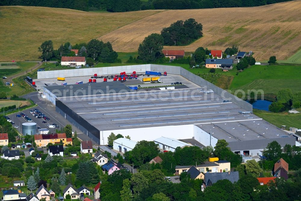 Aerial photograph Schönfels - Building complex and grounds of the logistics center of Weck+Poller Holding GmbH in Schoenfels in the state Saxony, Germany