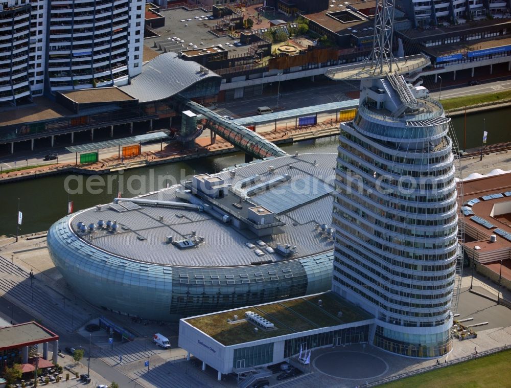 Bremerhaven from above - The high-rise building complex of Sail City Hotel and the Climate House Bremerhaven