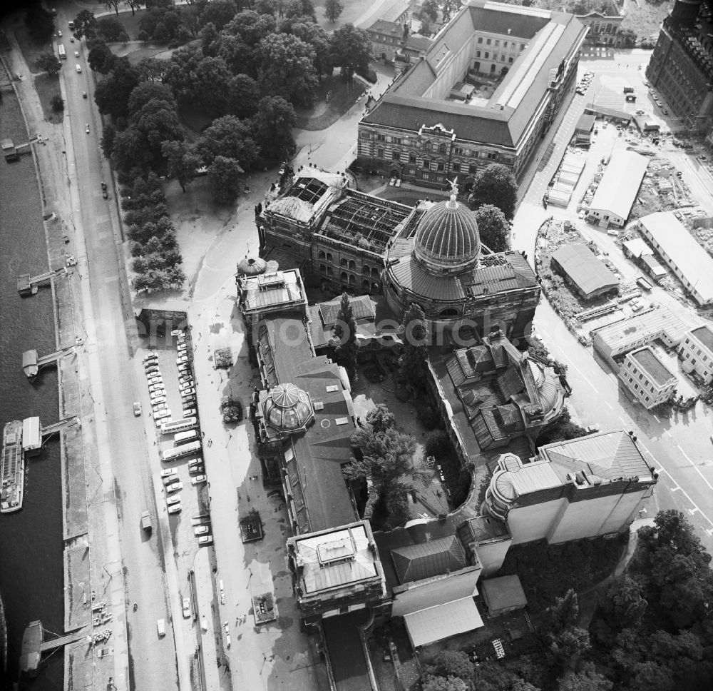 Dresden from above - Building complex of the university Bruehlsche Terrasse on Georg-Treu-Platz in the district Altstadt in Dresden in the state Saxony, Germany