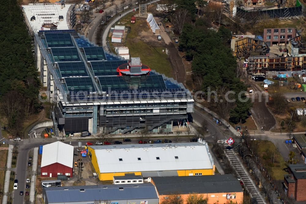 Aerial photograph Potsdam - Building complex of the university - Filmuniversitaet Babelsberg Konrad Wolf on Marlene-Dietrich-Allee in the district Babelsberg in Potsdam in the state Brandenburg