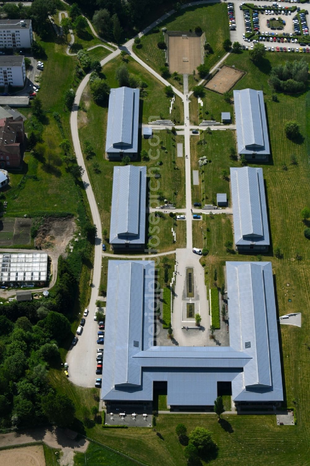 Schwerin from above - Building complex of the university Hochschule of Bundesagentur fuer Arbeit on Wismarsche Strasse in Schwerin in the state Mecklenburg - Western Pomerania, Germany