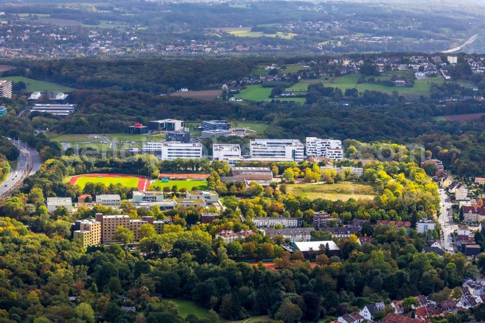 Aerial image Bochum - Complex of the university Hochschule fuer Gesundheit on the Gesundheitscampus in Bochum in the state North Rhine-Westphalia, Germany