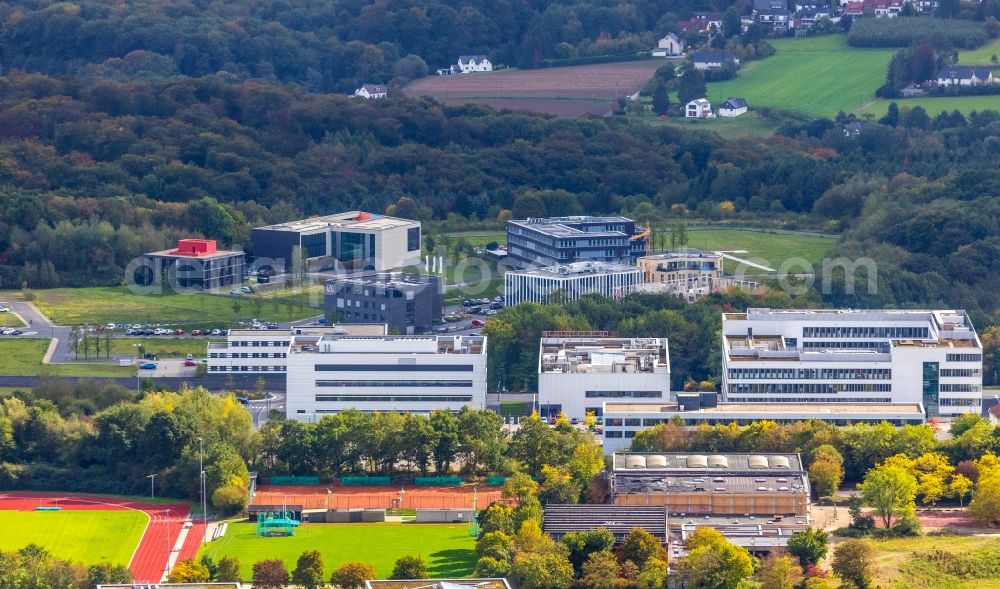 Aerial photograph Bochum - Complex of the university Hochschule fuer Gesundheit on the Gesundheitscampus in Bochum in the state North Rhine-Westphalia, Germany