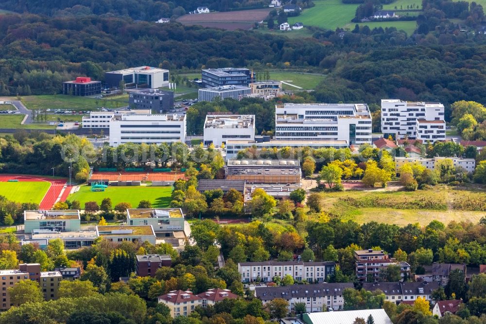 Bochum from above - Complex of the university Hochschule fuer Gesundheit on the Gesundheitscampus in Bochum in the state North Rhine-Westphalia, Germany