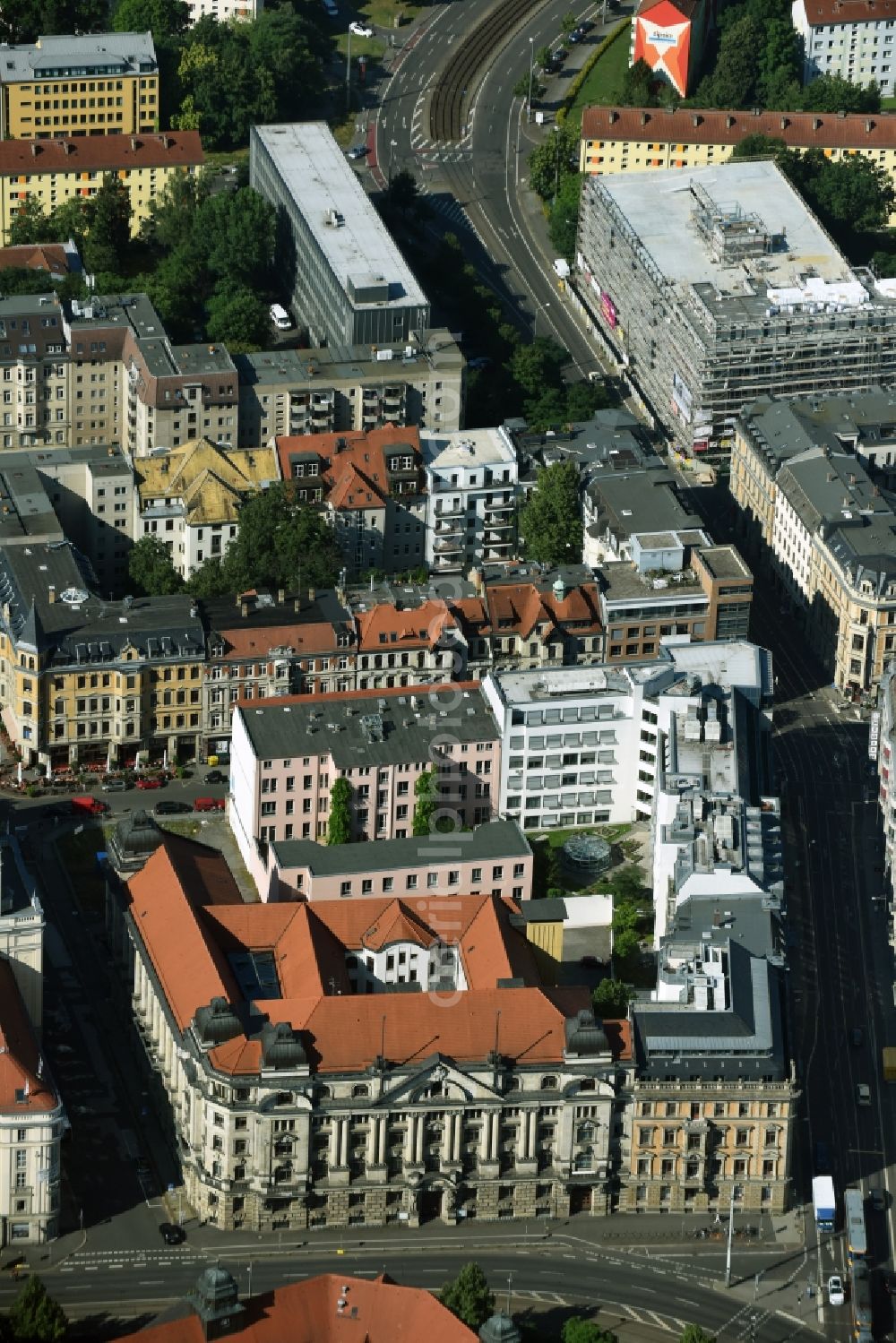 Leipzig from above - Building complex of the university Hochschule fuer Musik und Theater Felix Mendelssohn Bartholdy, House Dittrichring in Leipzig in the state Saxony