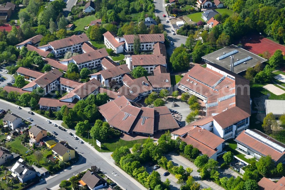 Hof from above - Building complex of the university Hochschule fuer den oeffentlichen Dienst in Bayern on Wirthstrasse in Hof in the state Bavaria, Germany