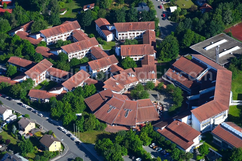 Hof from above - Building complex of the university Hochschule fuer den oeffentlichen Dienst in Bayern on Wirthstrasse in Hof in the state Bavaria, Germany